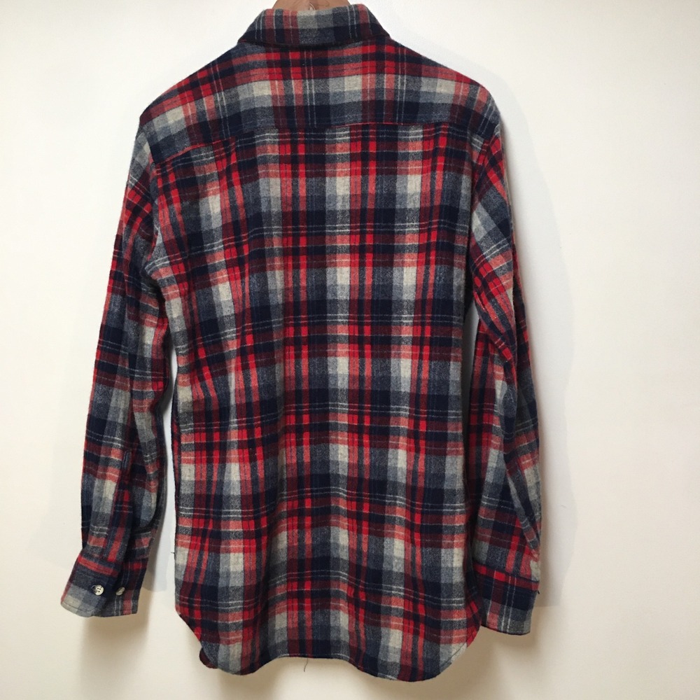 St John's Bay 100% Wool Shirt Mens Large Tall Red Blue Plaid Vintage Long Sleeve - Picture 3 of 12